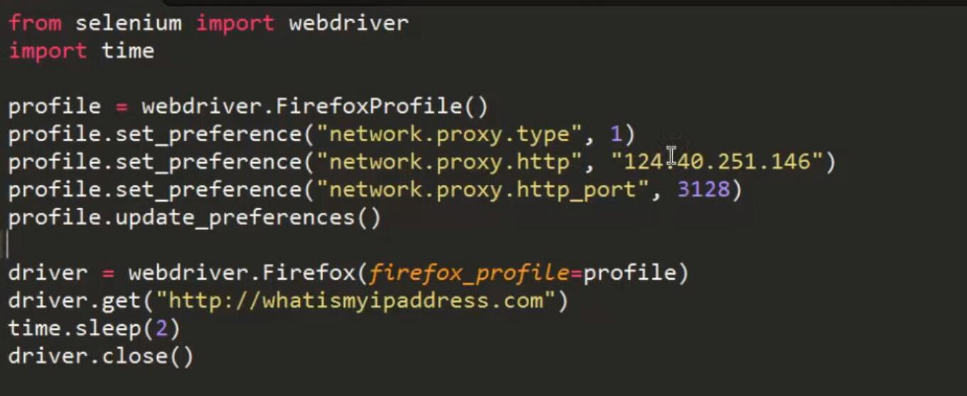 code for setting Selenium proxy to drive Firefox