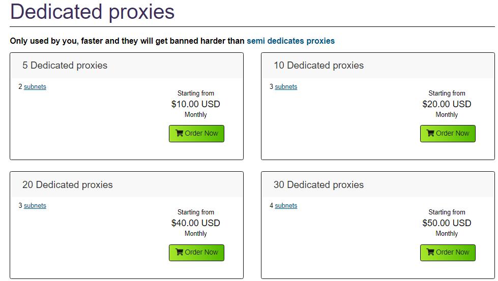 pricing plan of buyproxies.org