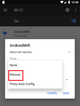 Manual WiFi proxy settings