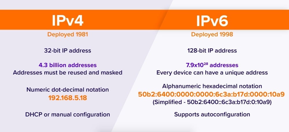 IPv4 and IPv6 IP addresses