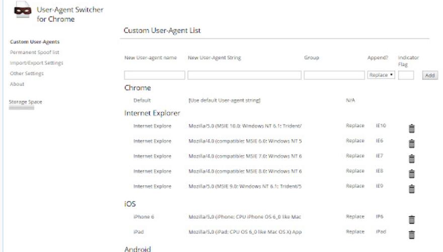 User-Agent Switcher for spoofing