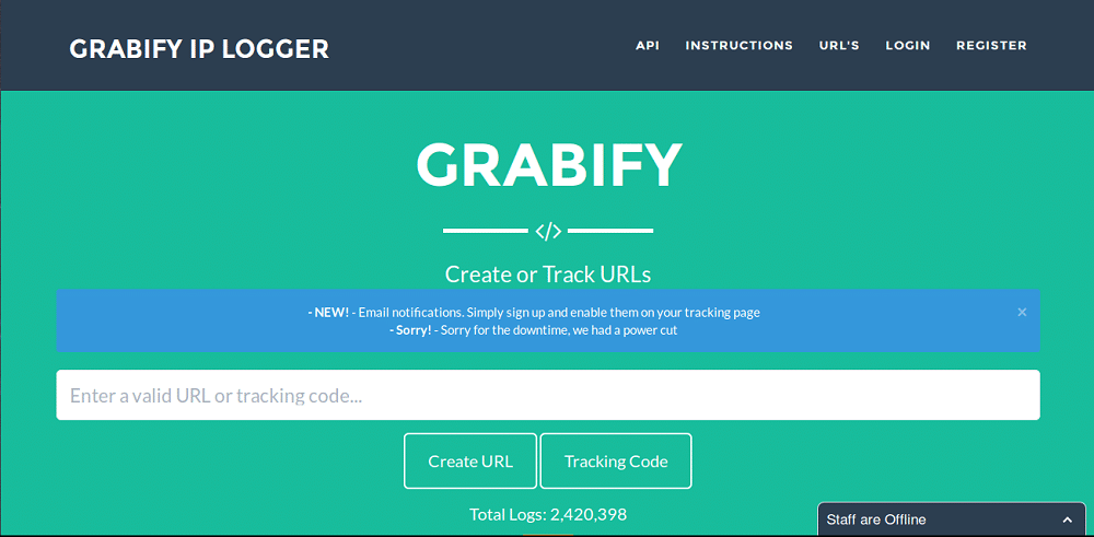 Grabify website homepage