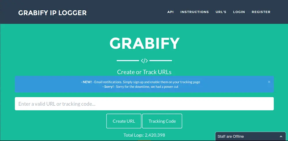 pagina de pornire a site-ului Grabify