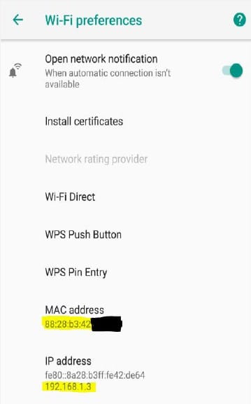 Android internal IP and MAC address