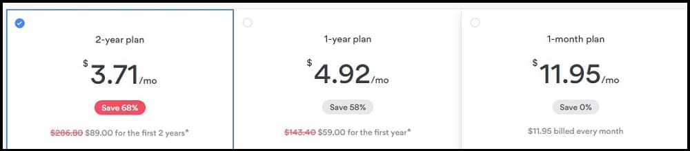 Pricing of Nord VPN