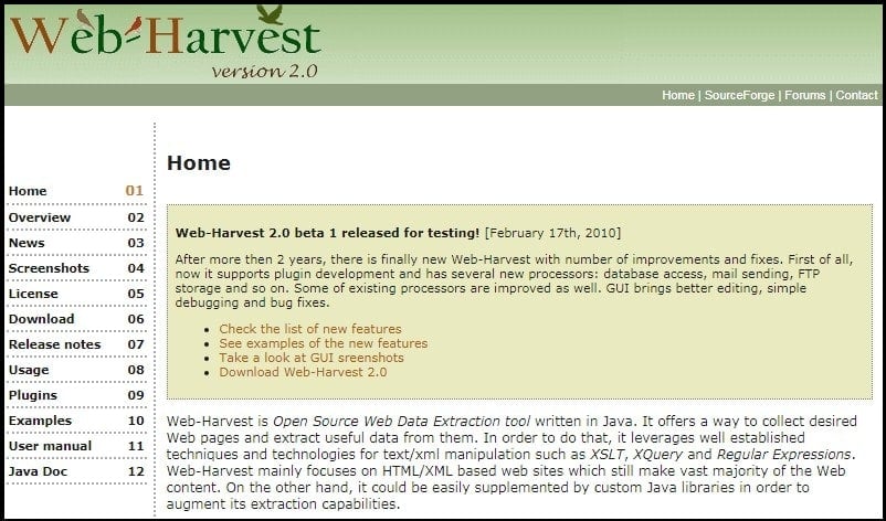 Web Harvest Homepage