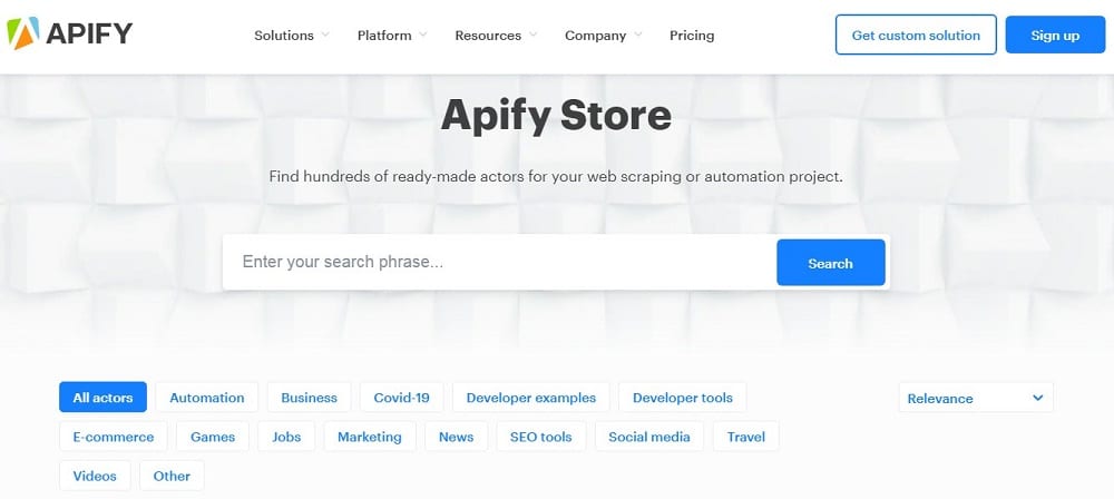 Apify Store Homepage