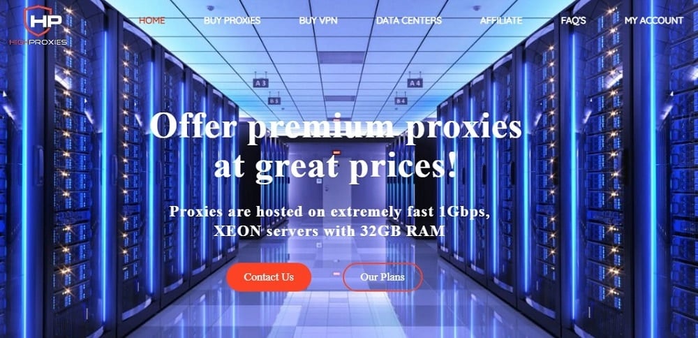 Highproxies Homepage overview