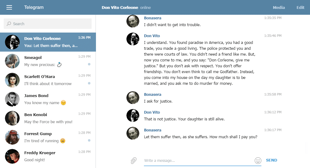 Telegram user chat