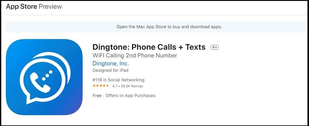 Dingtone app in Apps store