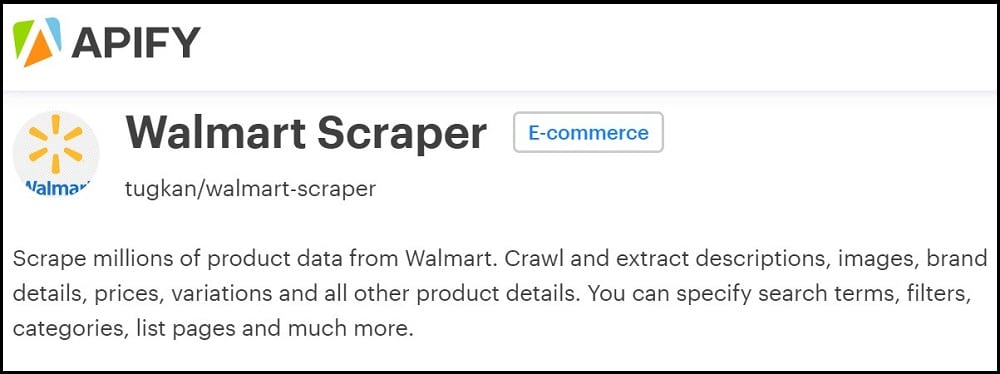 Apify Walmart Scraper Homepage