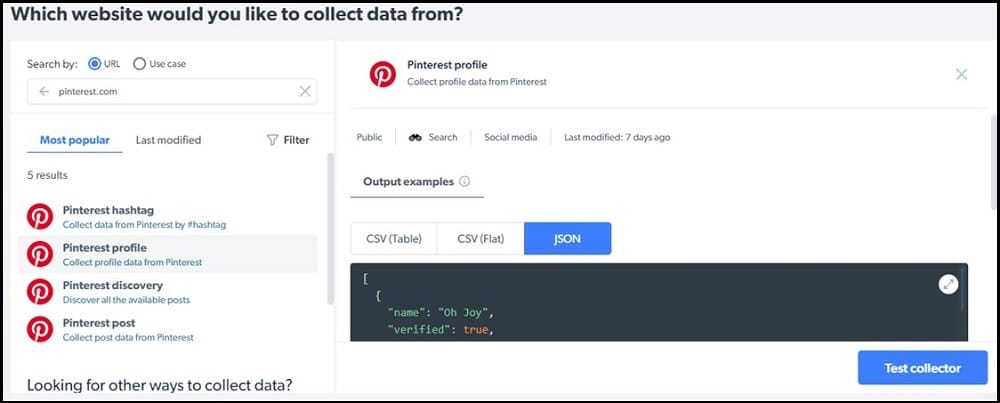 Data Collector for Scrape Pinterest