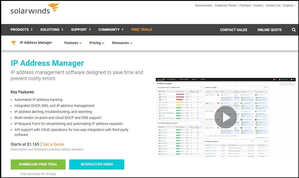 Solarwinds IP Address Manager Homepage