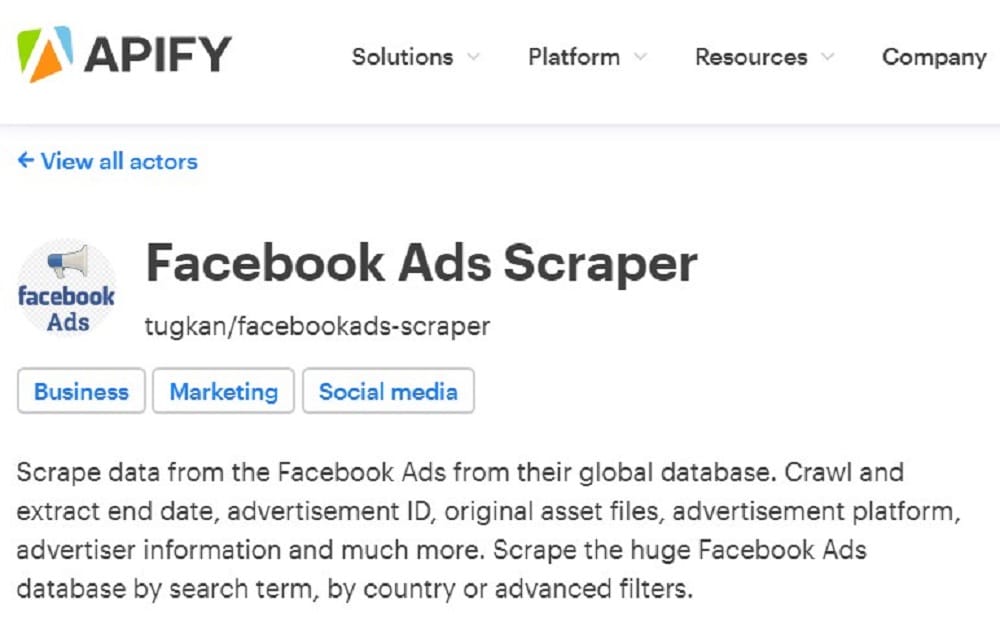 APify Facebook Ads Scraper
