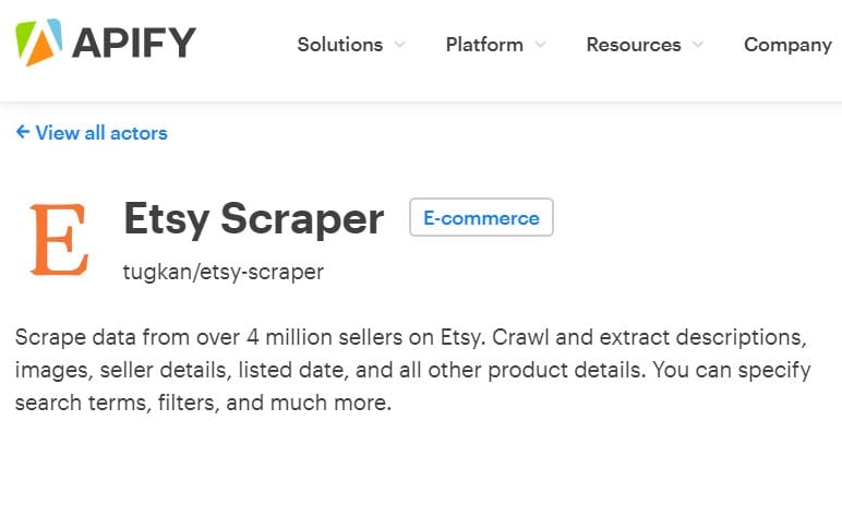 Apify Etsy Scraper overview