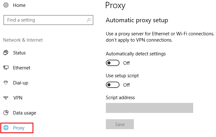 Proxy option from network