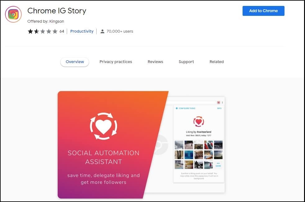 Chrome IG Story overview