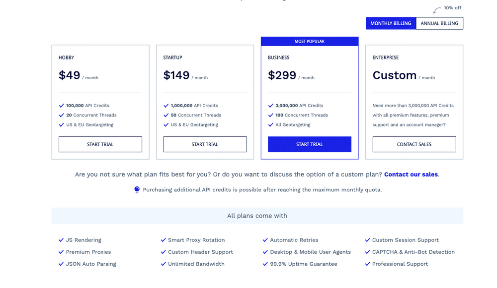 ScraperAPI Price Plan New