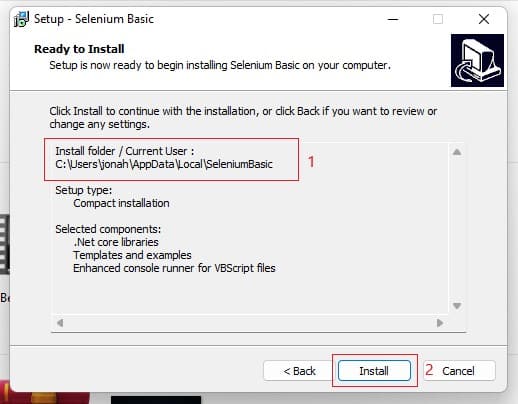 Click Install to install Selenium on your computer
