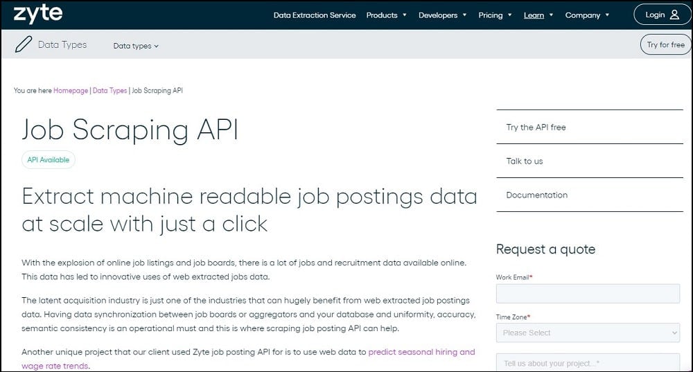Zyte Job Scrapping API
