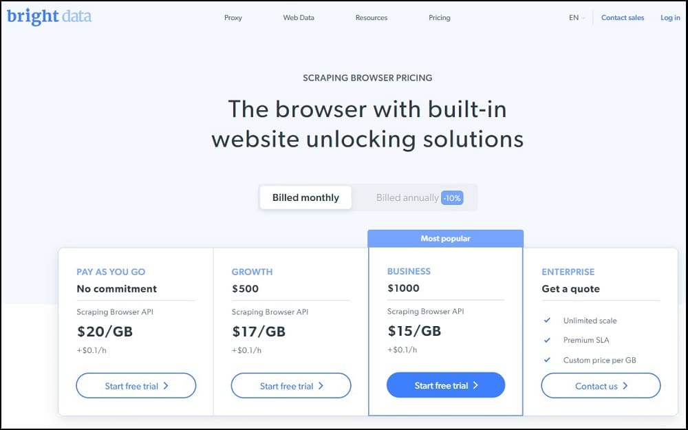 Scraping Browser Price and Plan