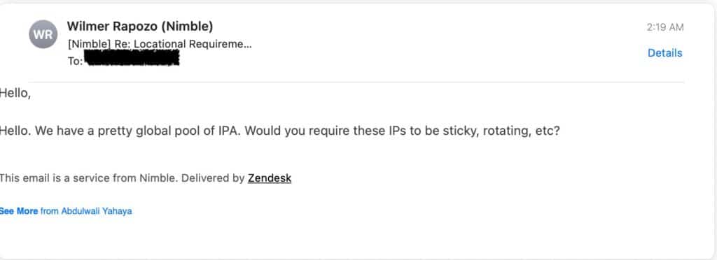 Customer Support of Nimbleway Proxy