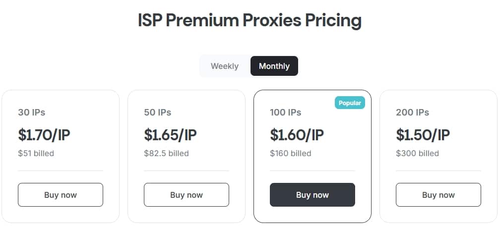 Oculus Proxies ISP Premium Proxy Pricing