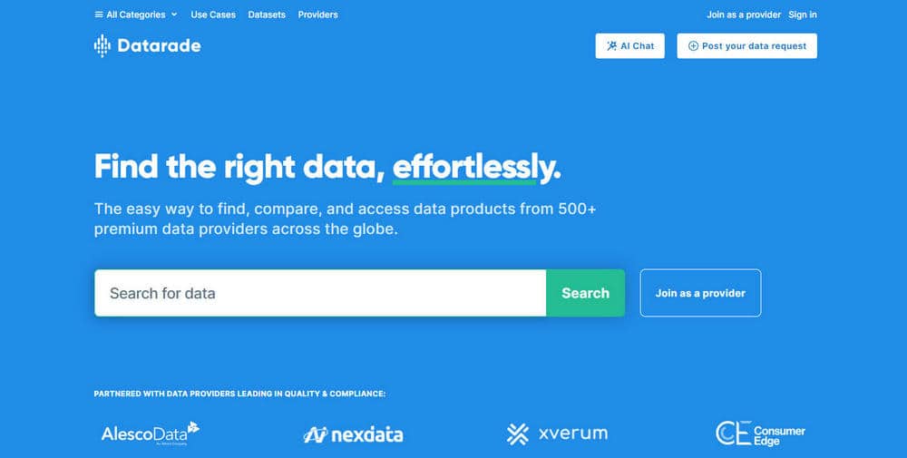 Datarade Home Page