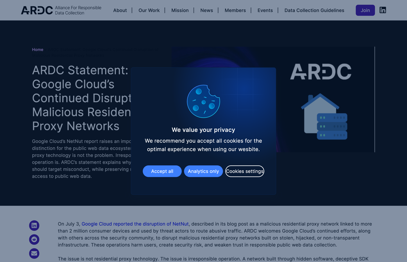 Alliance for Responsible Data Collection statement on Google Cloud's disruption of malicious residential proxy networks