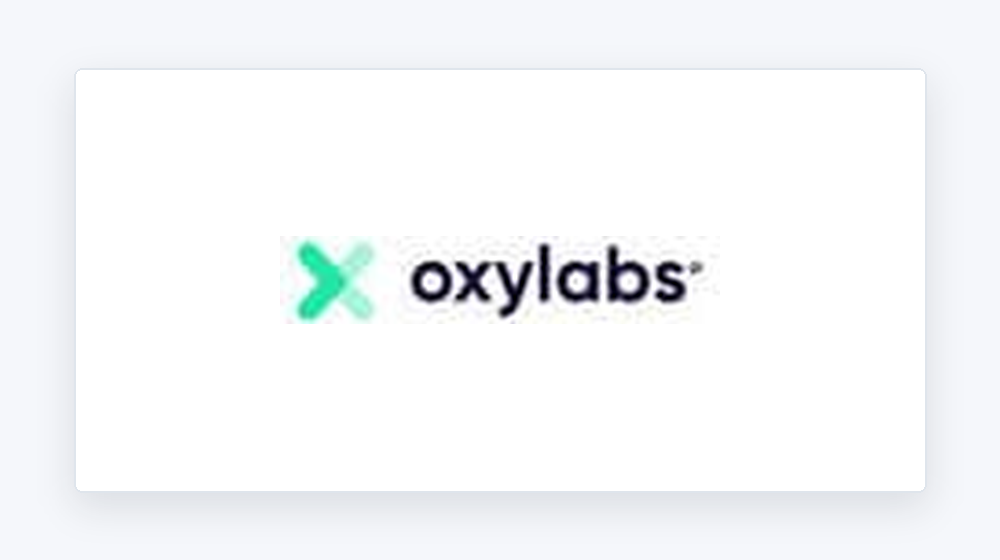 Oxylabs logo area shown in a clean merchant brand card