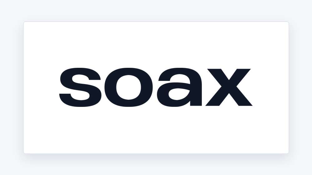 SOAX logo shown in a clean merchant brand card
